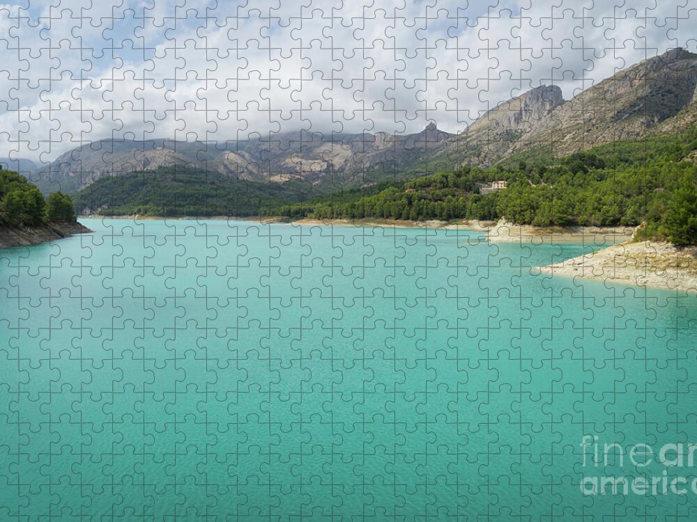 Guadalest Jigsaw Puzzle featuring the photograph Turquoise blue water and mountain landscape by Adriana Mueller