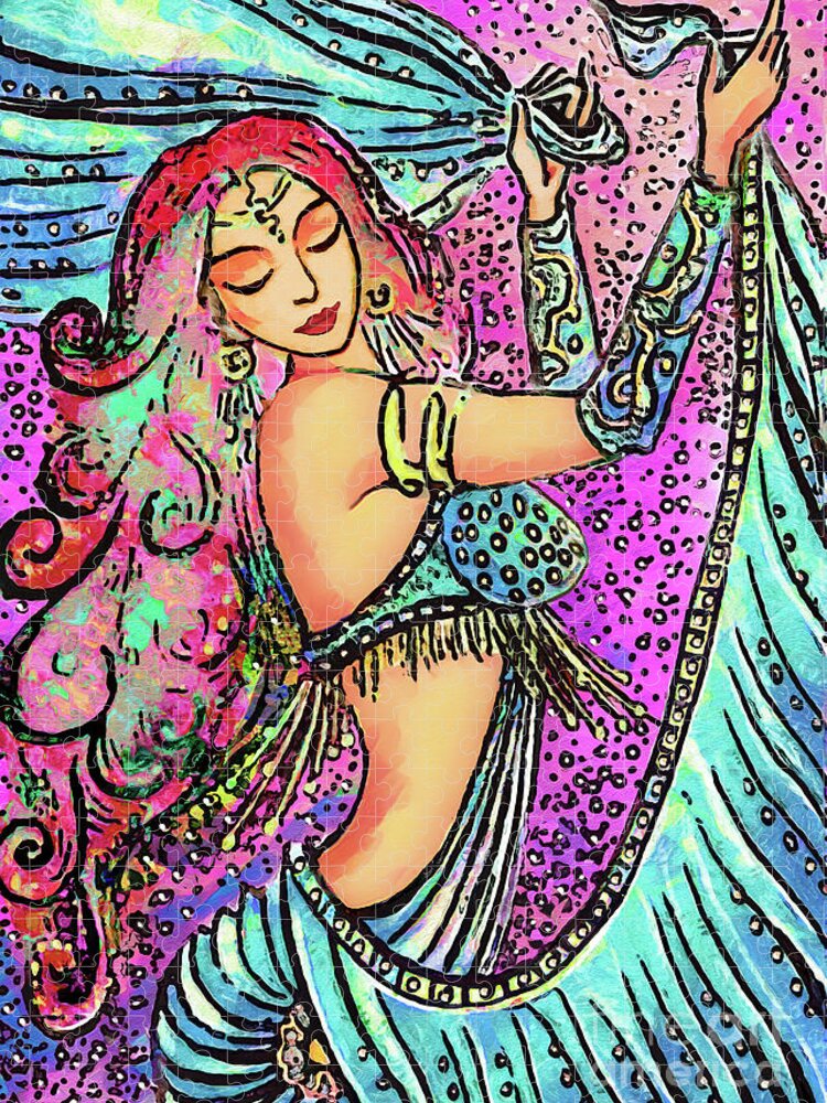 Belly Dancer Jigsaw Puzzle featuring the painting Turquoise Dancer by Eva Campbell