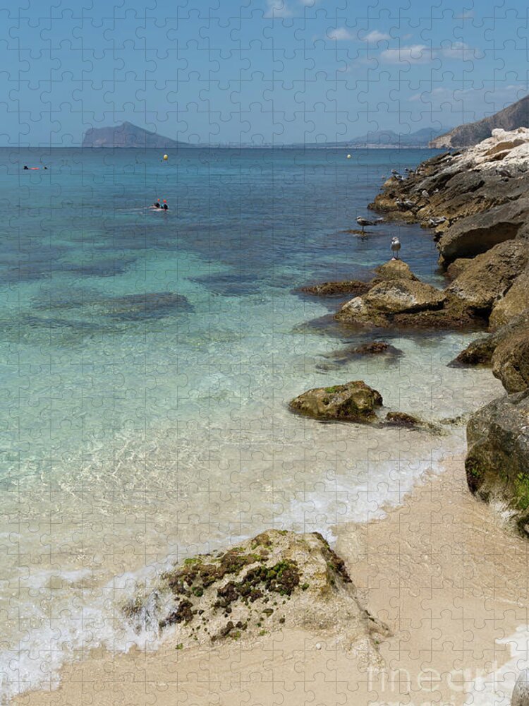 Mediterranean Jigsaw Puzzle featuring the photograph Turquoise blue sea water and rocks in Calpe 3 by Adriana Mueller