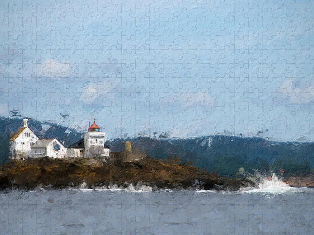Lighthouse Jigsaw Puzzle featuring the digital art Tvistein lighthouse by Geir Rosset