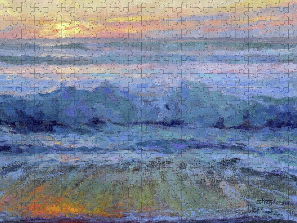 Ocean Jigsaw Puzzle featuring the painting Twilight Surf by Steve Henderson