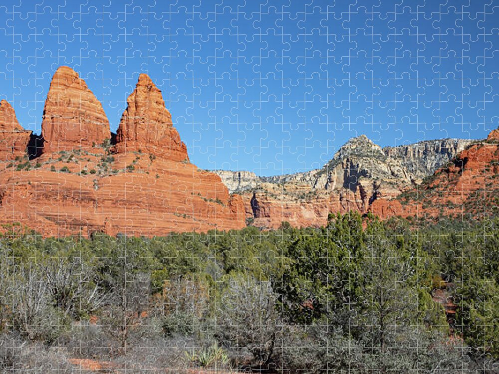 Sedona Jigsaw Puzzle featuring the photograph Twin Buttes, Twin Sisters by Steve Templeton