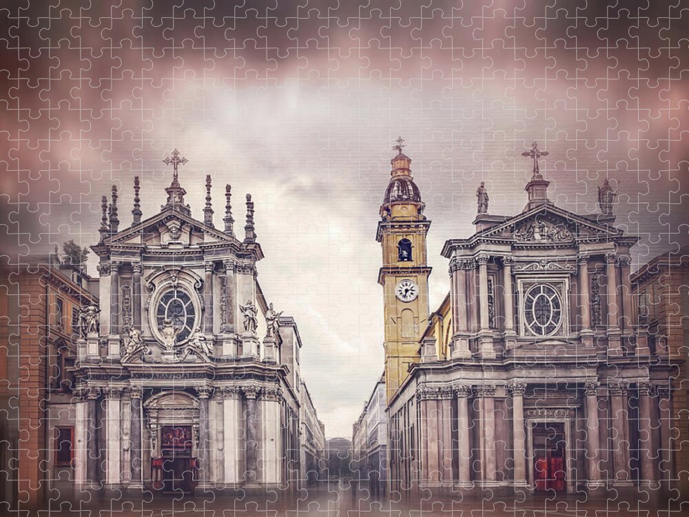 Turin Jigsaw Puzzle featuring the photograph Twin Churches of Turin by Carol Japp