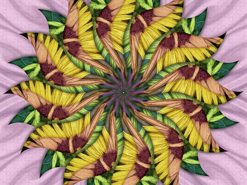Spin-flower Mandala Jigsaw Puzzle featuring the digital art Twirlbloomia Pinkaswirlus by Becky Titus
