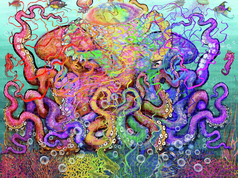 Octopus Jigsaw Puzzle featuring the digital art Twisted Tango of Tentacles by Kevin Middleton