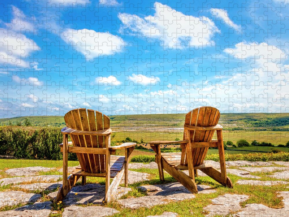 Clouds Jigsaw Puzzle featuring the photograph Two Chairs Under a Blue Sky by Debra and Dave Vanderlaan