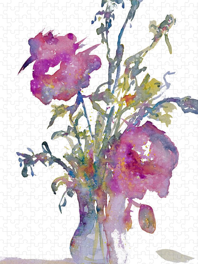Roses Jigsaw Puzzle featuring the painting Two delicate roses by Ann Leech