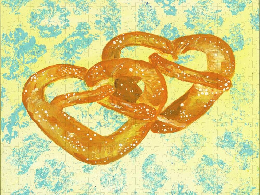 Pretzels Jigsaw Puzzle featuring the painting Two Soft Pretzels by Britt Miller