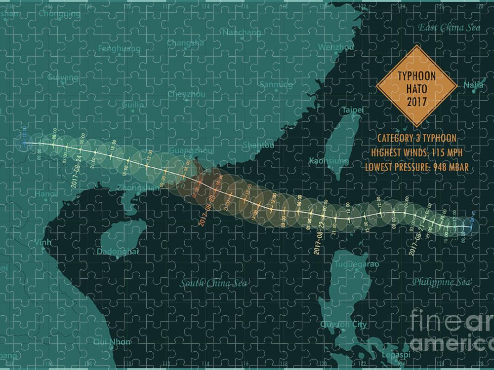 Cartography Jigsaw Puzzle featuring the digital art Typhoon Hato 2017 Track South China Sea Infographic by Frank Ramspott
