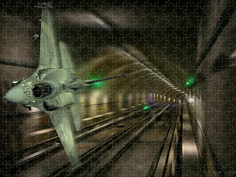 Falcon Jigsaw Puzzle featuring the digital art UAE Block 61 F-16E Tunneling by Custom Aviation Art