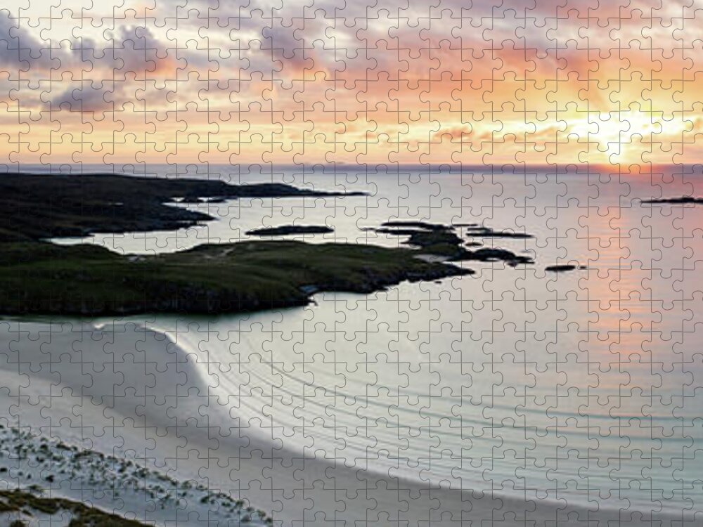 Panorama Jigsaw Puzzle featuring the photograph Uig Bay sunset Aerial Isle of Lewis Outer Hebrides by Sonny Ryse