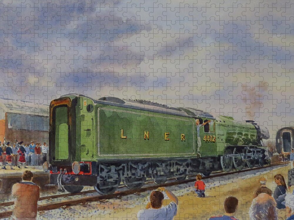 Uk Jigsaw Puzzle featuring the painting UK-Sir R Branson Delivers Flying Scotsman-May 2004 by David Gilmore