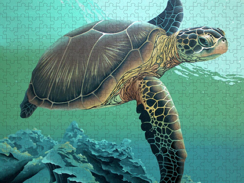 Loggerhead Jigsaw Puzzle featuring the painting Unda Da Sea by William Love