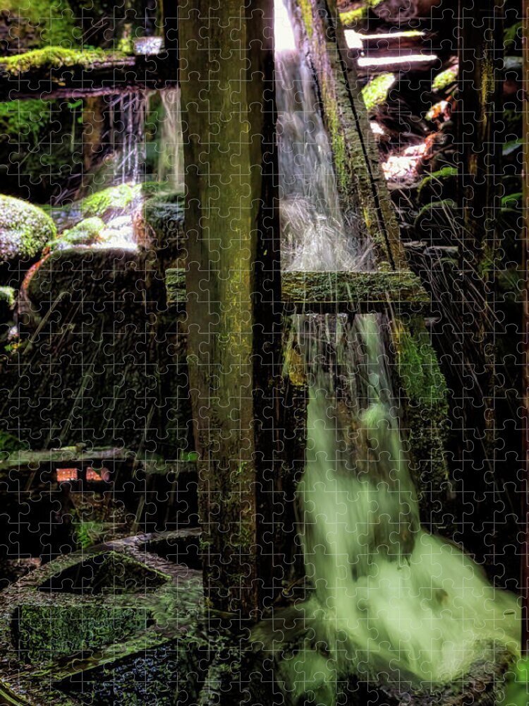 Reagan’s Tub Mill Jigsaw Puzzle featuring the photograph Under the Alfred Reagan Tub Mill - Smoky Mountains by Susan Rissi Tregoning