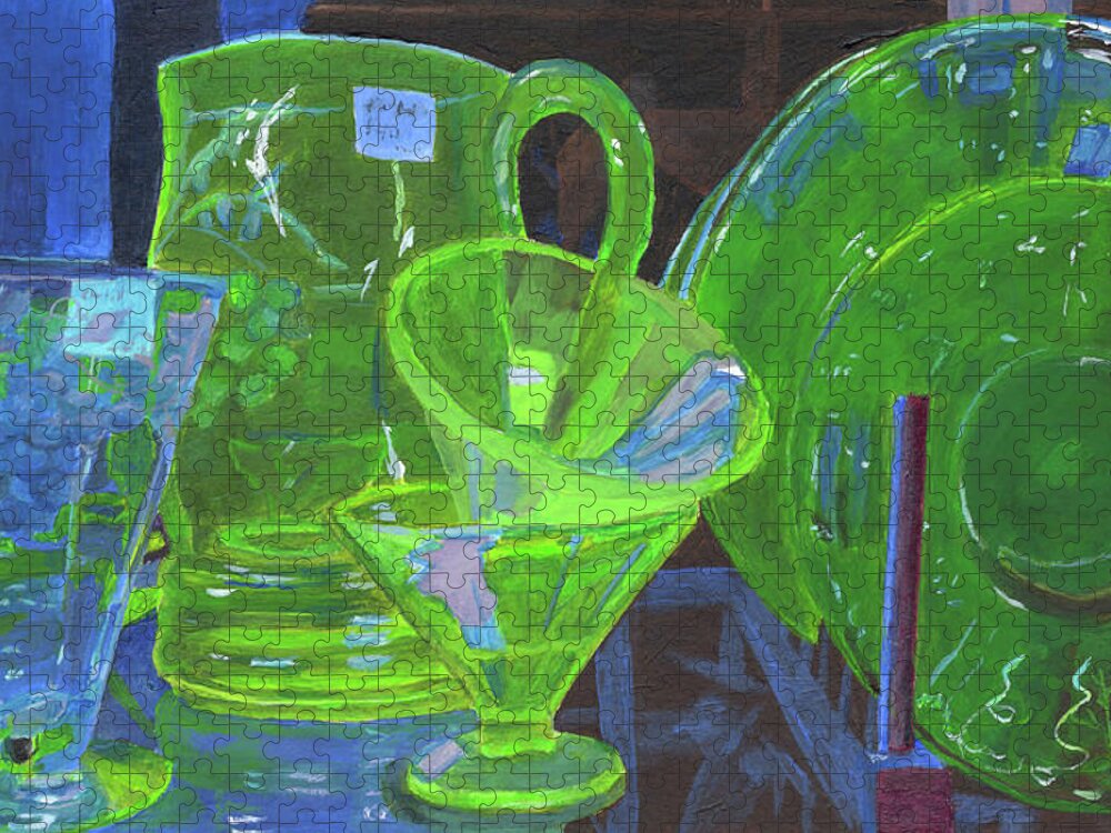Carnival Glass Jigsaw Puzzle featuring the painting Under the Blacklight by Lynne Reichhart