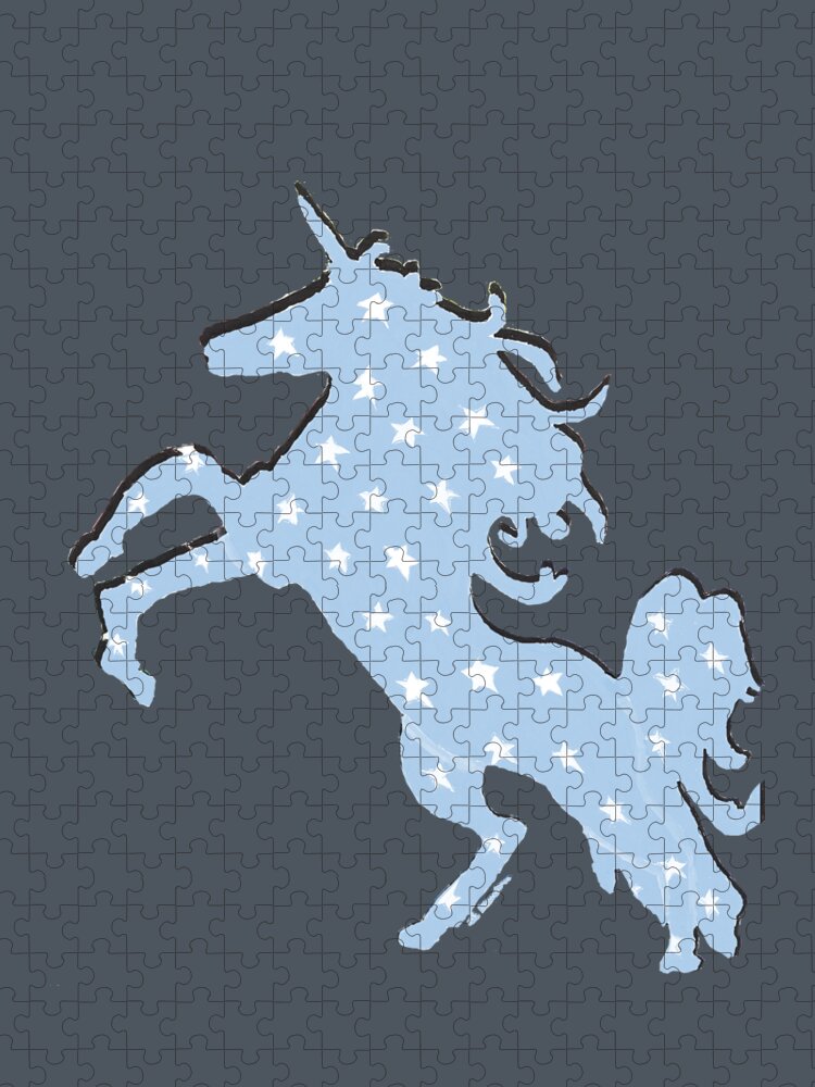 Unicorn Jigsaw Puzzle featuring the mixed media Unicorn Power in Light Blue by Ali Baucom
