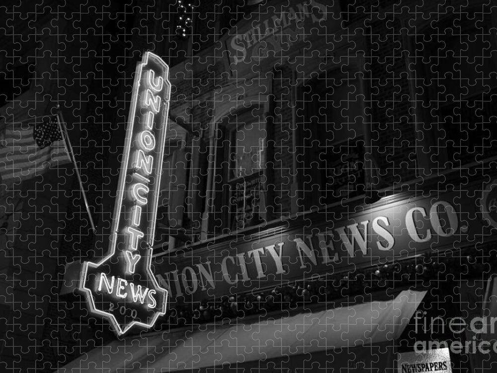 Union City News Company Jigsaw Puzzle featuring the photograph Union City News sign by David Lee Thompson