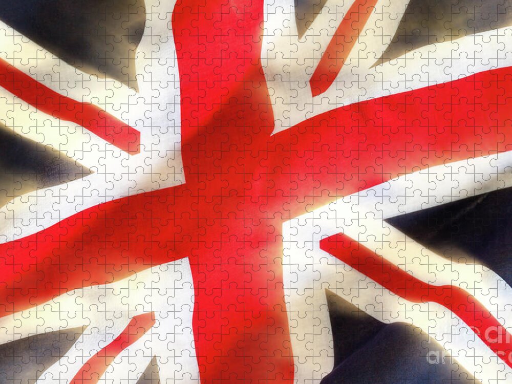 Flag Jigsaw Puzzle featuring the photograph Union jack flag waving in the wind by Simon Bratt