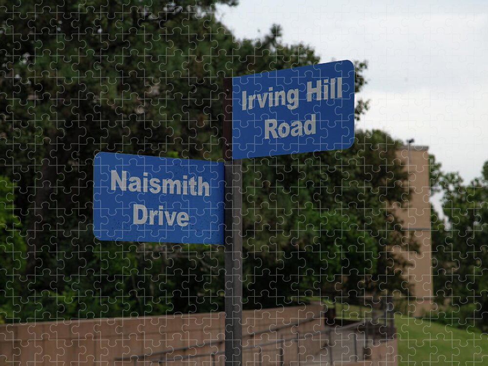Kansas Jayhawks Jigsaw Puzzle featuring the photograph Naismith Drive street sign at University of Kansas by Eldon McGraw