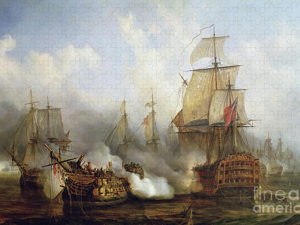 The Jigsaw Puzzle featuring the painting Unknown title Sea Battle by Auguste Etienne Francois Mayer