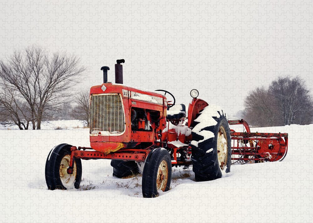 Allis Chalmers Jigsaw Puzzle featuring the photograph Until the Next Hay - Allis Chalmers D17 with hayrake in wintry WI field by Peter Herman