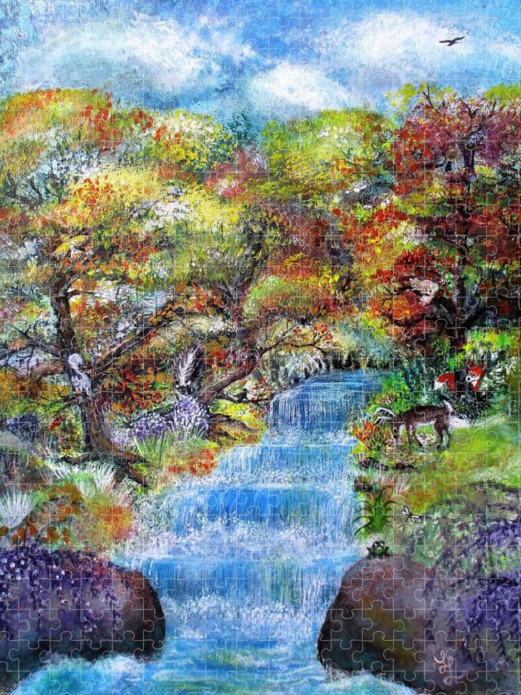 Whimsical Waterfalls Jigsaw Puzzle featuring the painting Whimsical Waterfalls by Lynn Raizel Lane