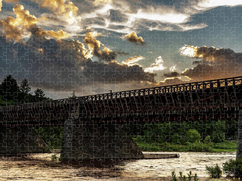 Historic Jigsaw Puzzle featuring the photograph Upper Delaware River Roebling Aqueduct Bridge by Amelia Pearn