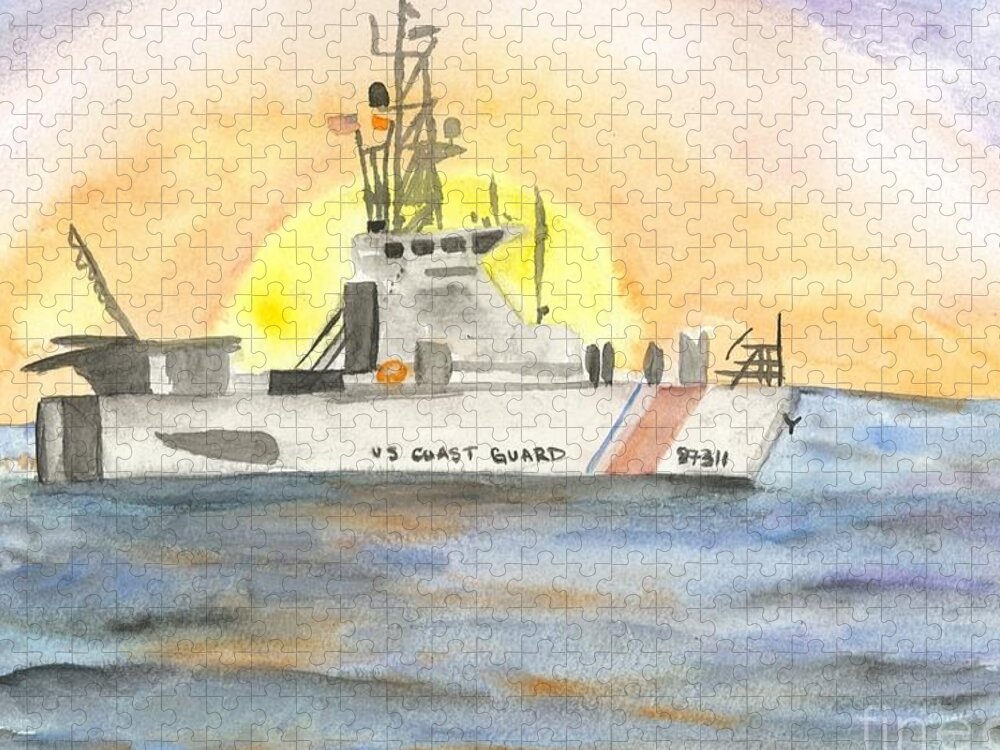 Uscgc Cobia Jigsaw Puzzle featuring the painting USCGC Cobia by Expressions By Stephanie