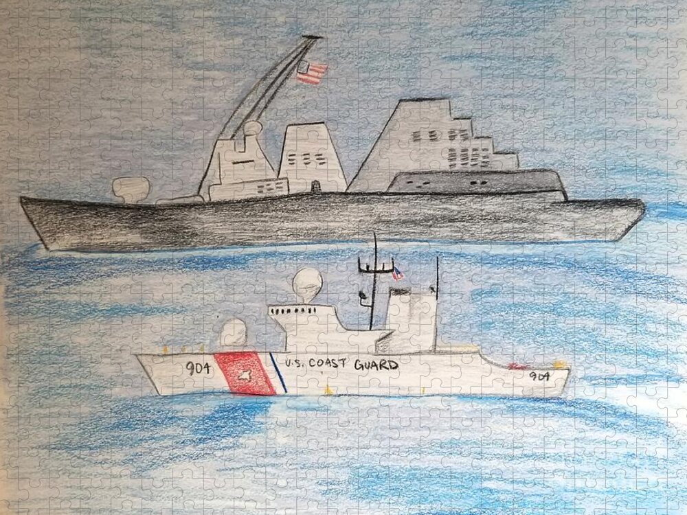 Coast Guard And Navy Jigsaw Puzzle featuring the drawing USCGC Northland by Expressions By Stephanie
