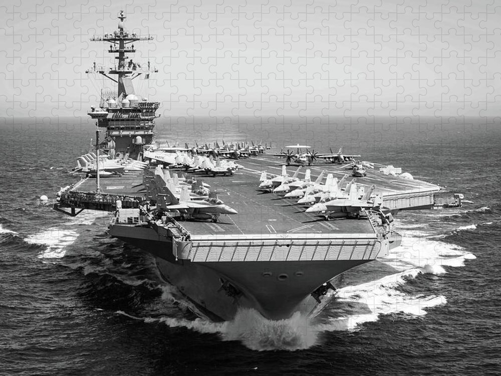 Uss Theodore Roosevelt Jigsaw Puzzle featuring the painting USS Theodore Roosevelt transits the Pacific Ocean by American School