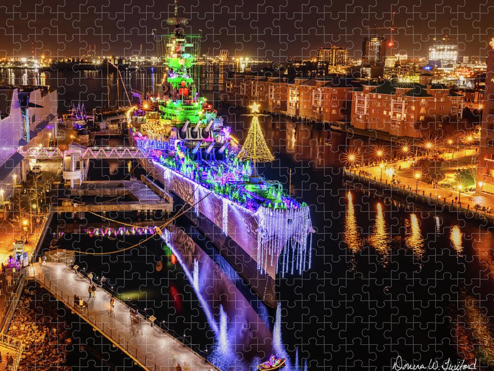 Bb-64 Jigsaw Puzzle featuring the photograph USS Wisconsin Christmas by Donna Twiford