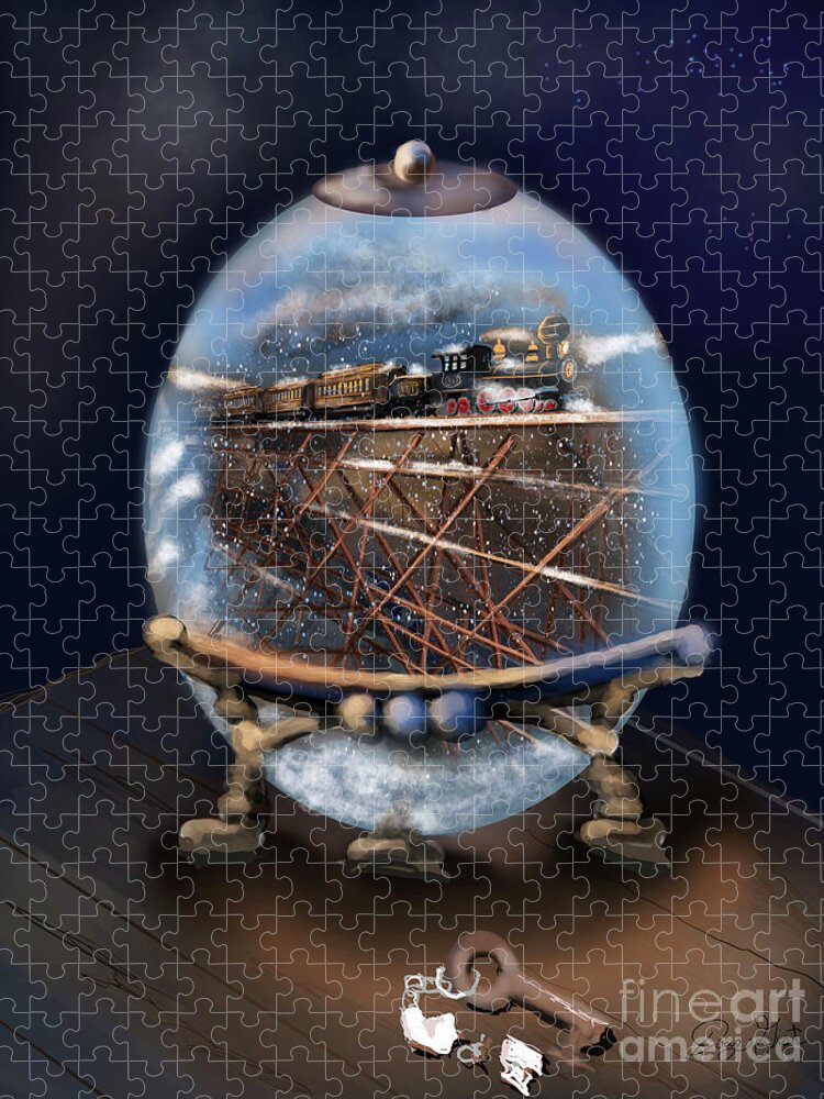 Train Jigsaw Puzzle featuring the digital art V and T snow globe by Doug Gist