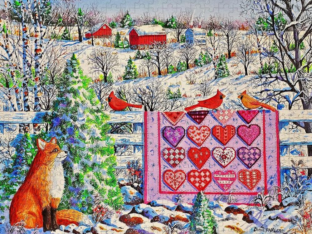 Valentine Jigsaw Puzzle featuring the painting Valentine Quilt by Diane Phalen