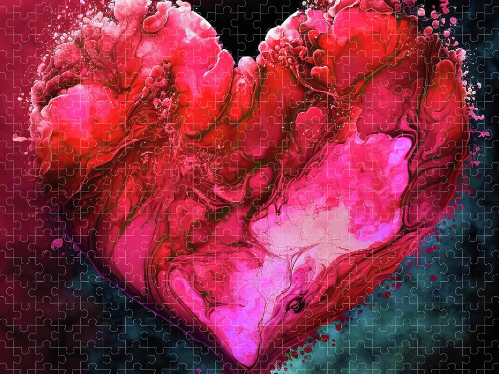 Heart Jigsaw Puzzle featuring the digital art Valentines Day Art Greetings 07 Red and Pink Heart by Matthias Hauser