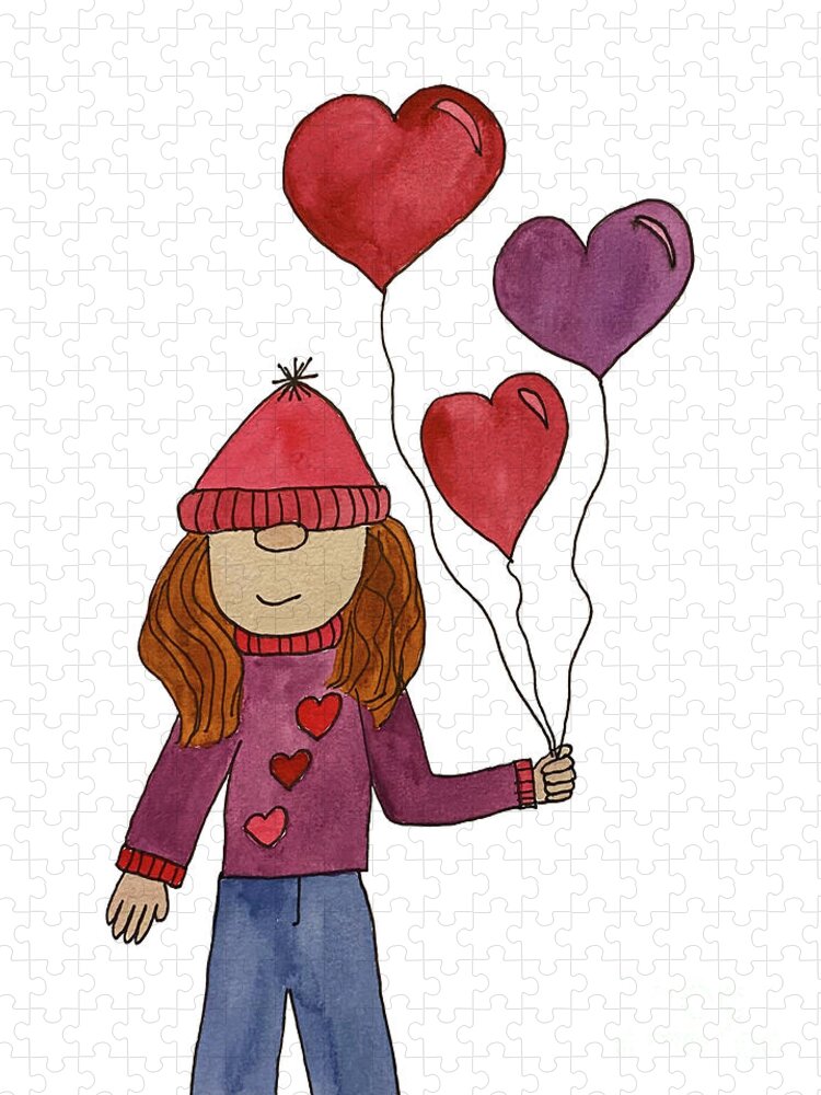 Valentine's Day Jigsaw Puzzle featuring the mixed media Valentine's Day Girl Gnome by Lisa Neuman