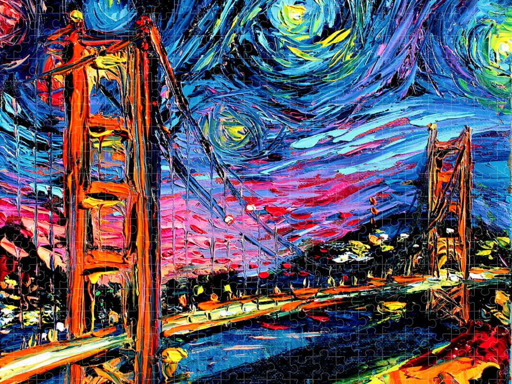 Golden Gate Bridge Jigsaw Puzzle featuring the painting van Gogh Never Saw Golden Gate by Aja Trier
