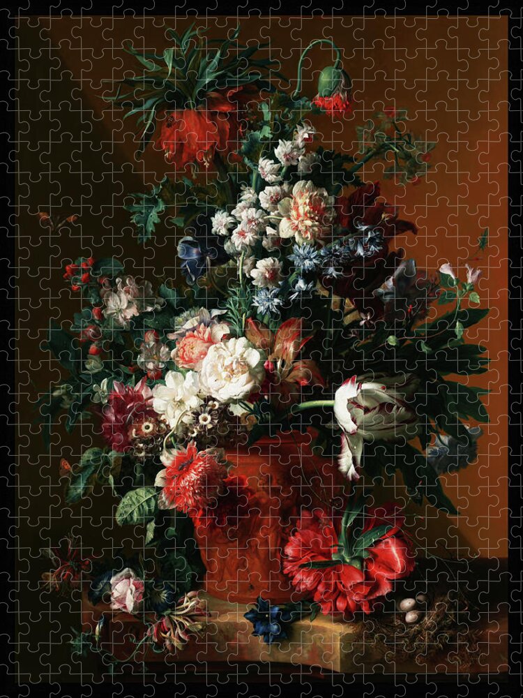 Vase Of Flowers Jigsaw Puzzle featuring the painting Vase of Flowers by Jan van Huysum by Xzendor7