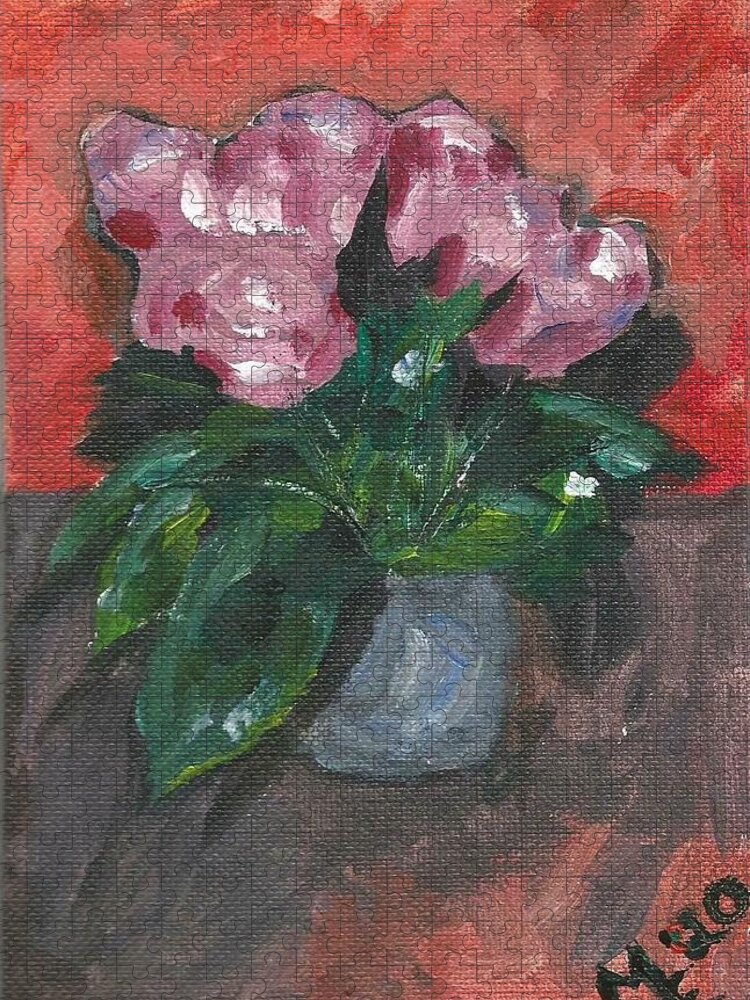 Rose Jigsaw Puzzle featuring the painting Vase of Roses by Monica Resinger