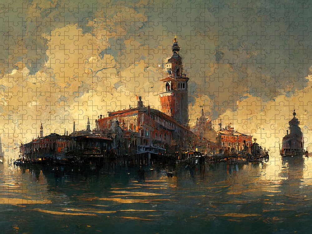 Venice Jigsaw Puzzle featuring the painting Venice, Italian Panorama - 13 by AM FineArtPrints