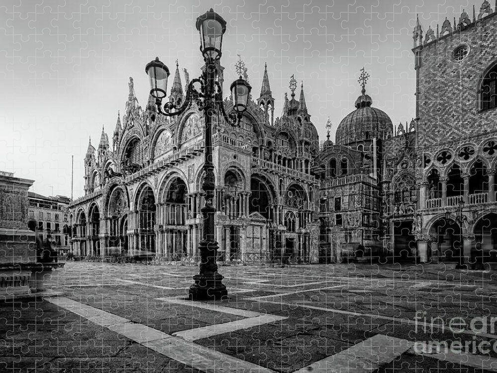 Basilica Jigsaw Puzzle featuring the photograph Venice St Mark's Basilica bnw by The P