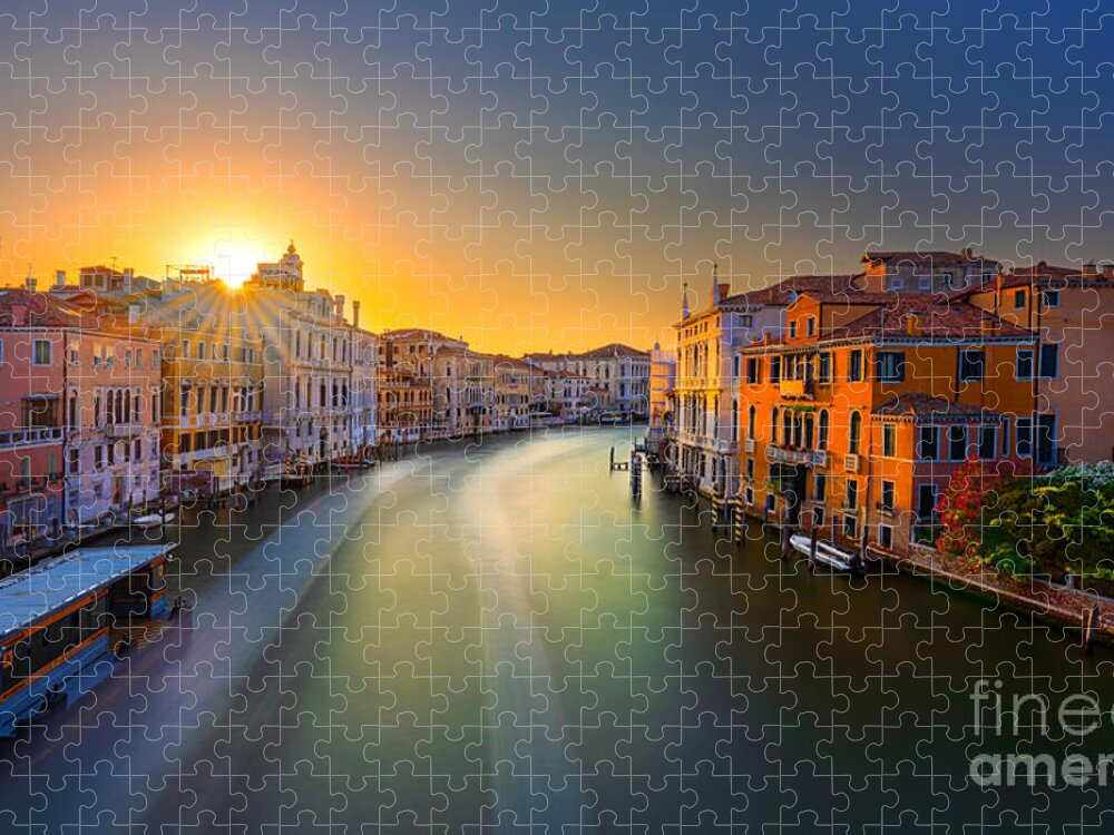 Canal Grande Jigsaw Puzzle featuring the photograph Venice Sunset on the Grand Canal by The P