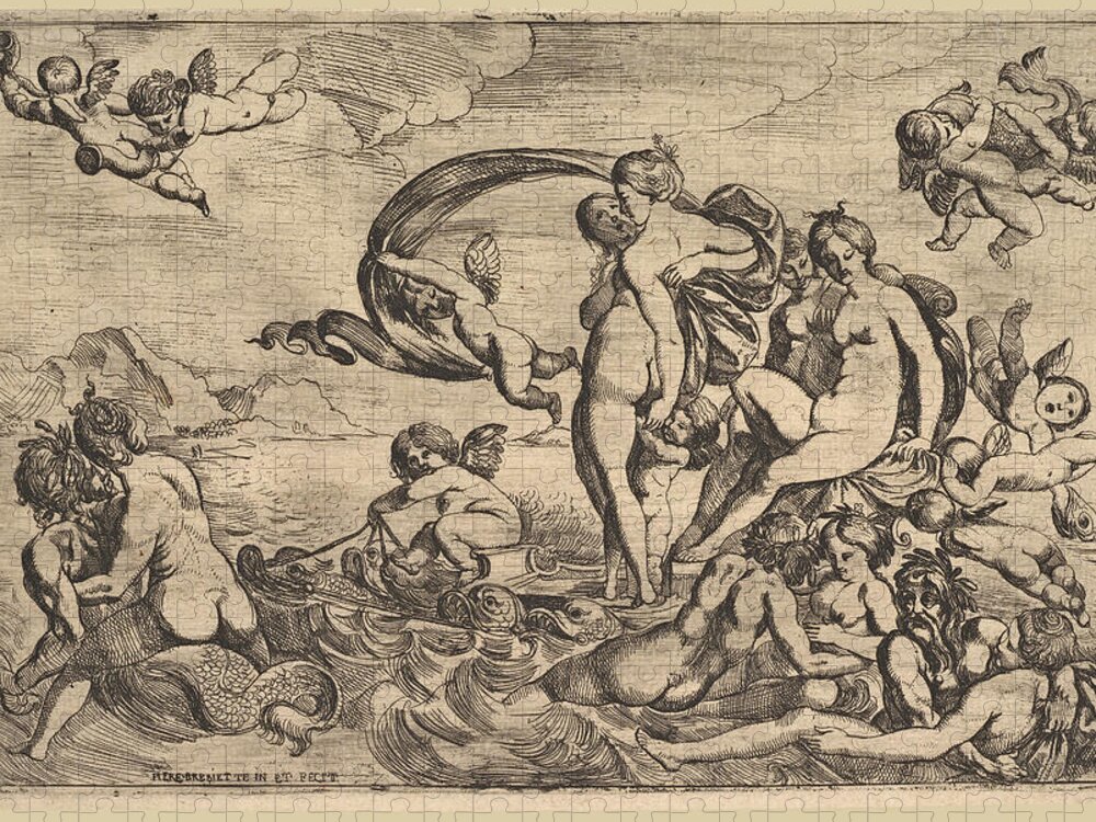 Pierre Brebiette Jigsaw Puzzle featuring the drawing Venus on a Chariot by Pierre Brebiette