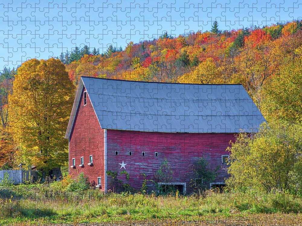 Red Barn Jigsaw Puzzle featuring the photograph Vermont Route 100 Red Barn by Juergen Roth