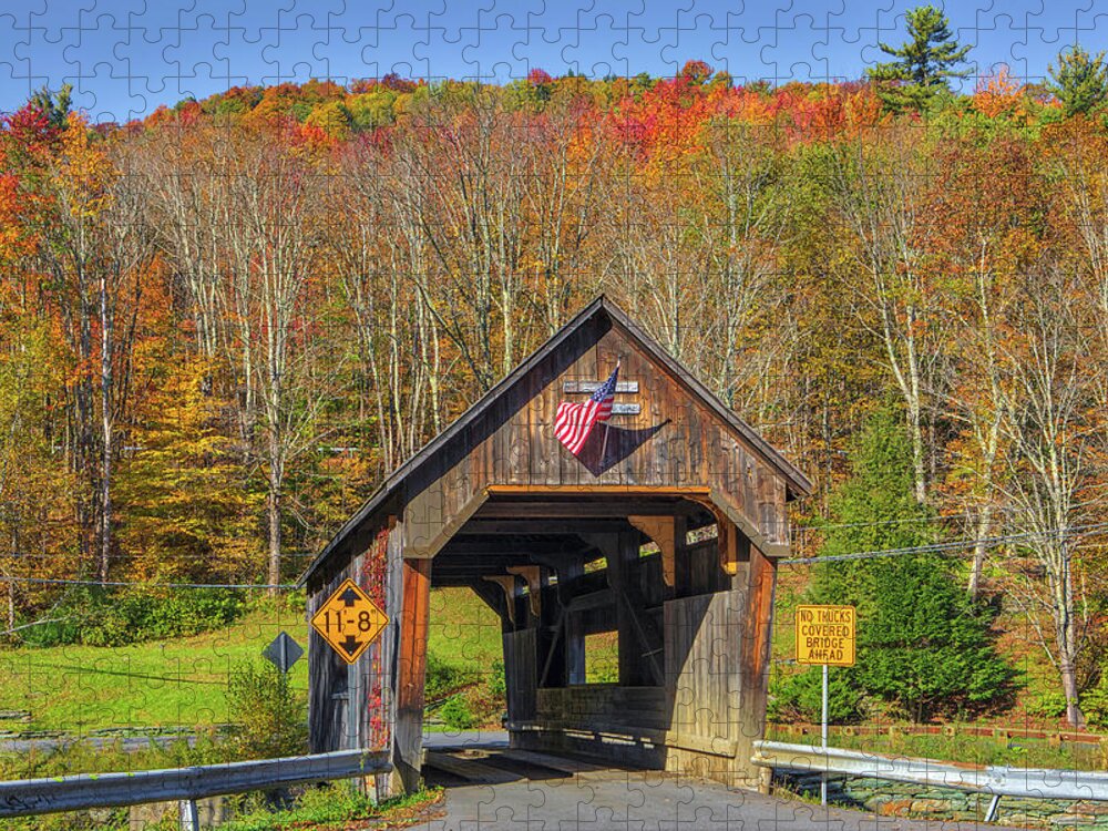 Warren Covered Bridge Jigsaw Puzzle featuring the photograph Vermont Warren Covered Bridge by Juergen Roth