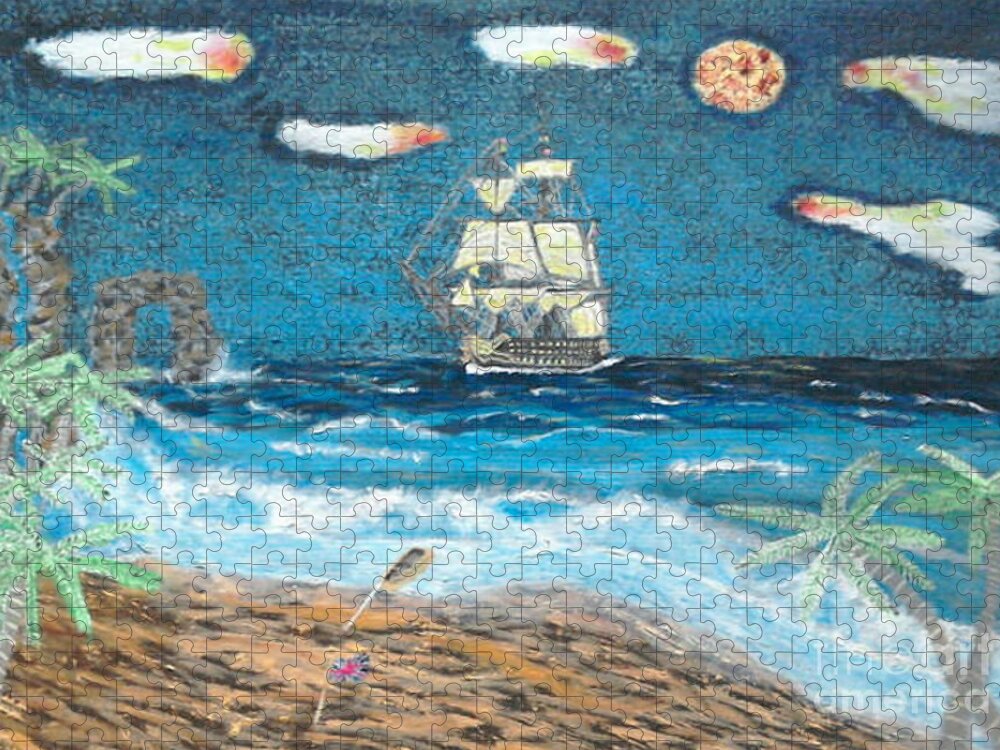 Hms Victory Jigsaw Puzzle featuring the painting Victory in Paradise by David Westwood