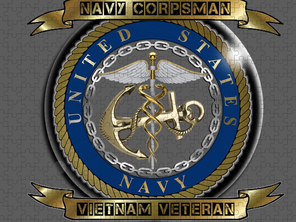 Navy Jigsaw Puzzle featuring the digital art Vietnam Veteran Navy Corpsman by Bill Richards