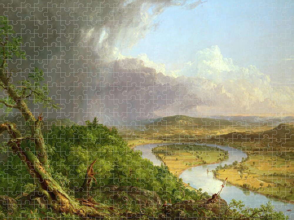 Landscape Jigsaw Puzzle featuring the painting View from Mount Holyoke, Northampton, Massachusetts by Long Shot