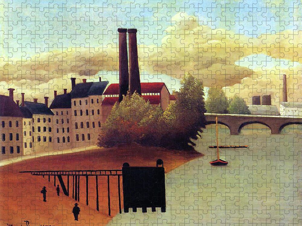 Landscape Jigsaw Puzzle featuring the painting View of the Outskirts of Paris by Long Shot