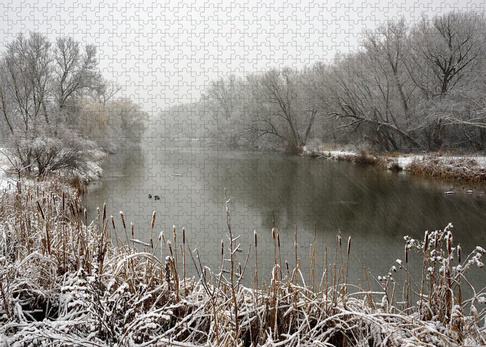 Yahara Jigsaw Puzzle featuring the photograph Viking Park Two-Tone - Yahara river in early winter near Stoughton WI by Peter Herman