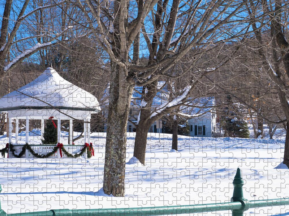 New England Jigsaw Puzzle featuring the photograph Village Gazebo Decorated For The Holidays by Ann Moore